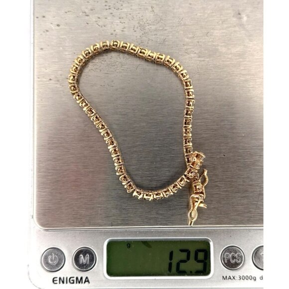 14K Gold Plated Sterling Silver 3.5mm CZ Tennis Bracelet 7" MISI 925 Estate - Picture 8 of 9